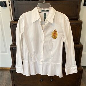 Ralph Lauren - White Button-Up Shirt with Embroidered Crest